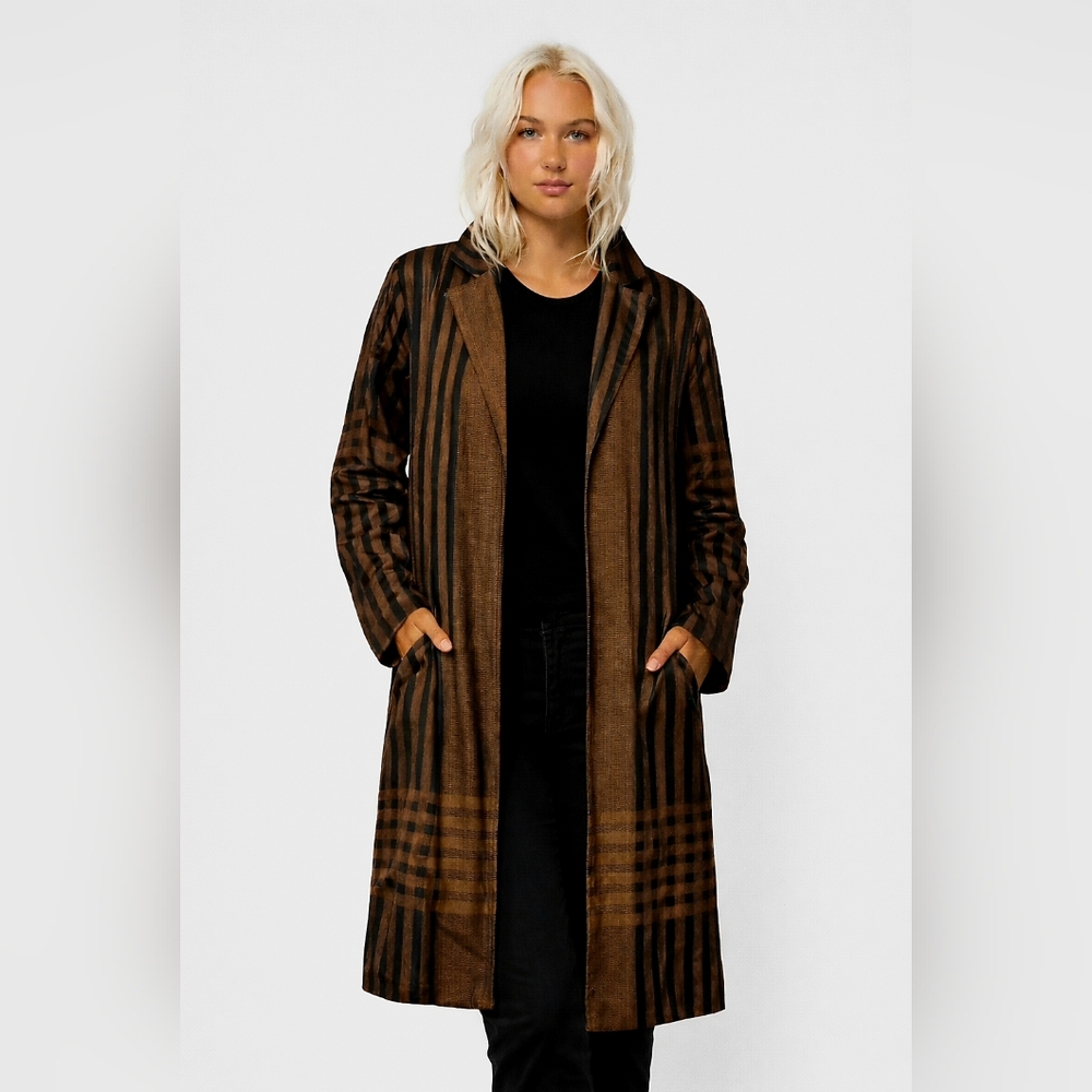 Soft Surroundings Duster Jacket Womens Medium Brown Black Cottage Boho
